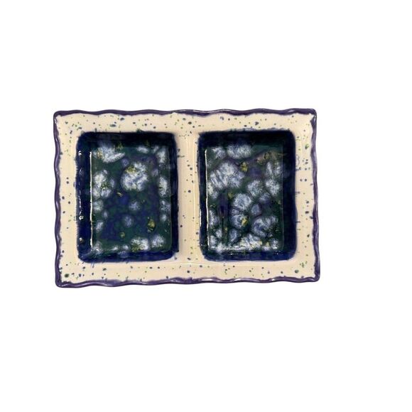 Unbranded Other - Handmade Artisan Speckled Blue Ceramic Dual-Section Serving Tray